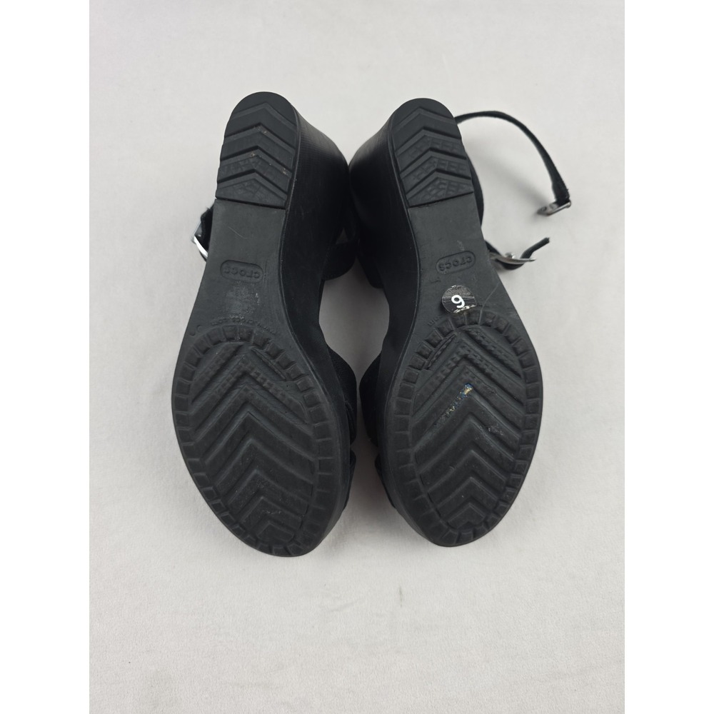Crocs Leigh II Ankle CrossStrap Wedge Sandal Women's Size 6  Black - Picture 7 of 8